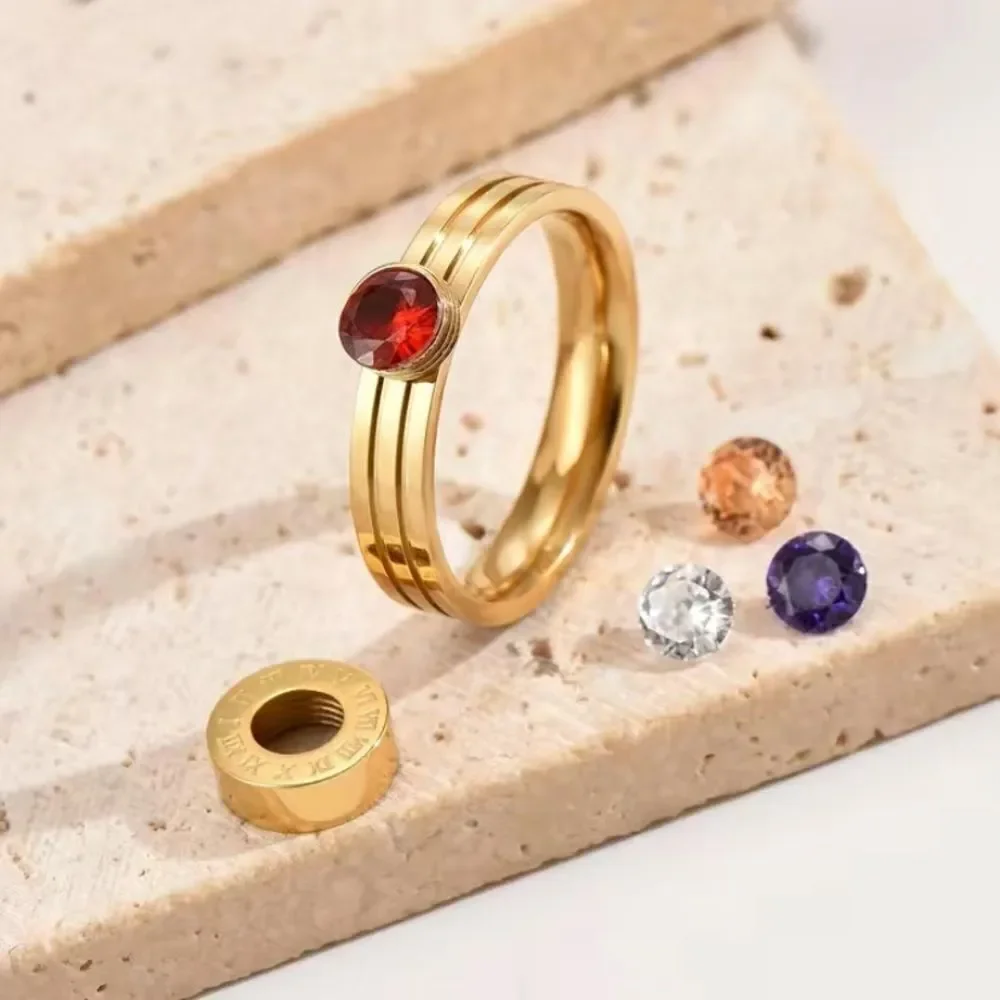 ✨🆕✨ Stunning 18K Gold Plated Over Titanium Numeral Zircon Interchangeable Ring✨